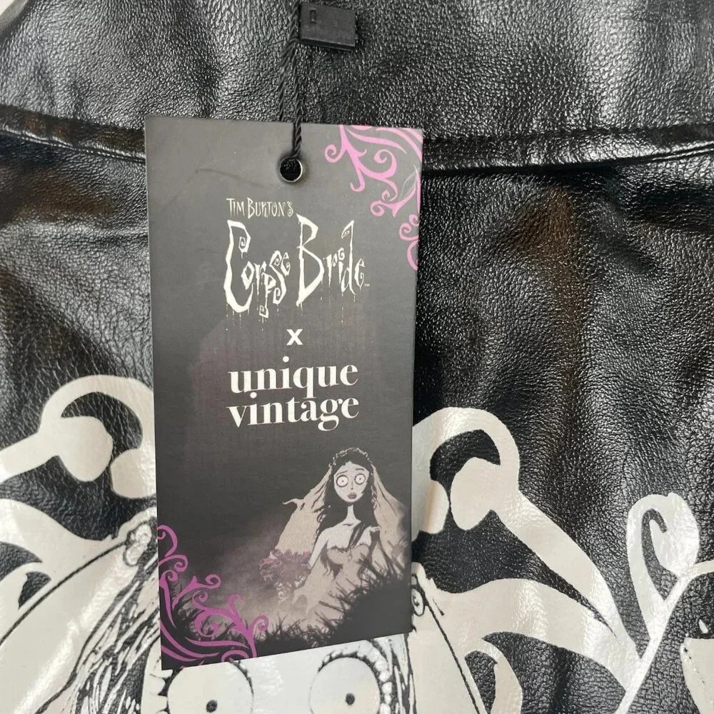 Size 1X - NWT Corpse Bride x Unique Vintage Black Vegan Leather Jacket - Picture 5 of 5